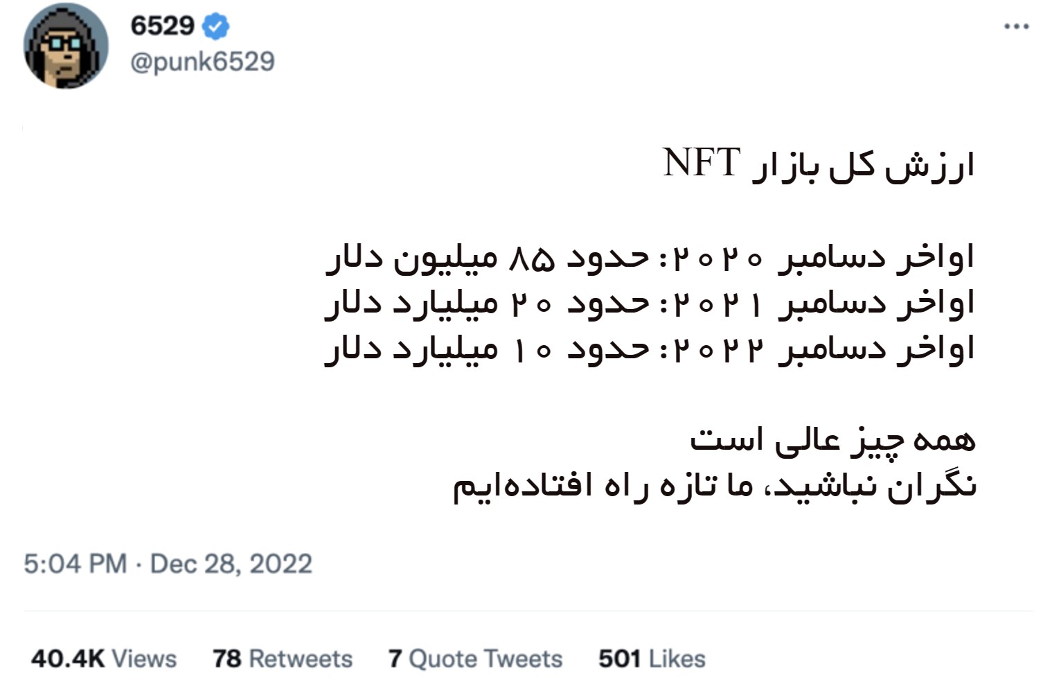 ارزش کل بازار NFT ها
