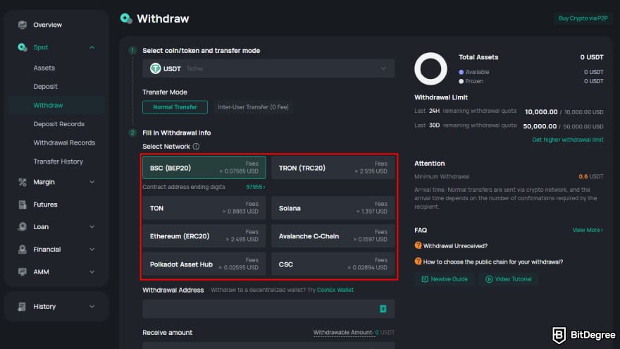 CoinEx review: select the matching network. CoinEx review: select the matching network.