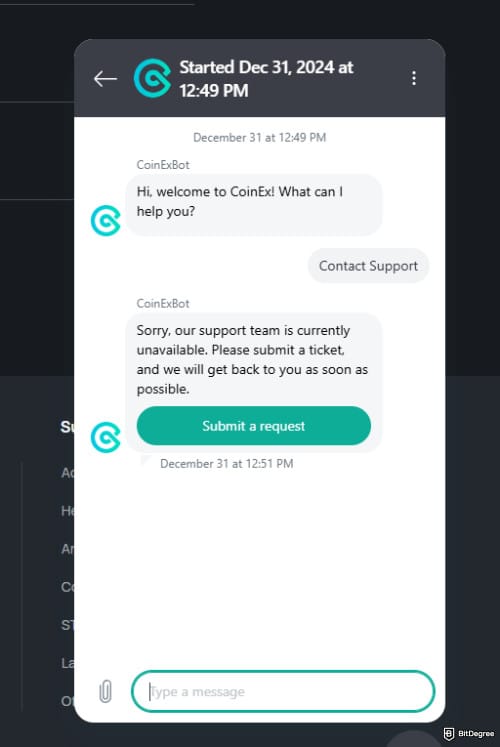 CoinEx review: customer service widget. CoinEx review: customer service widget.
