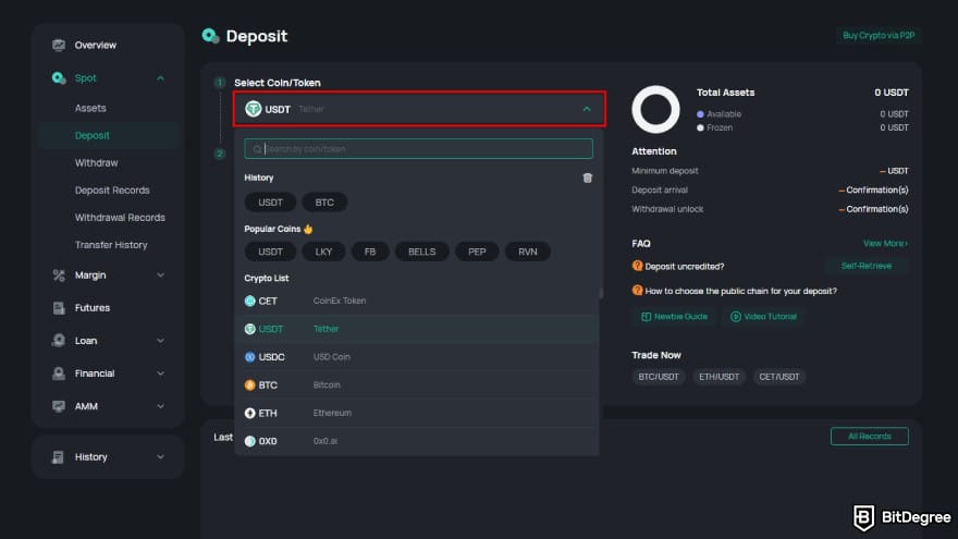 CoinEx review: select the coin you want to receive. CoinEx review: select the coin you want to receive.