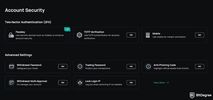 CoinEx review: account security settings. CoinEx review: account security settings.