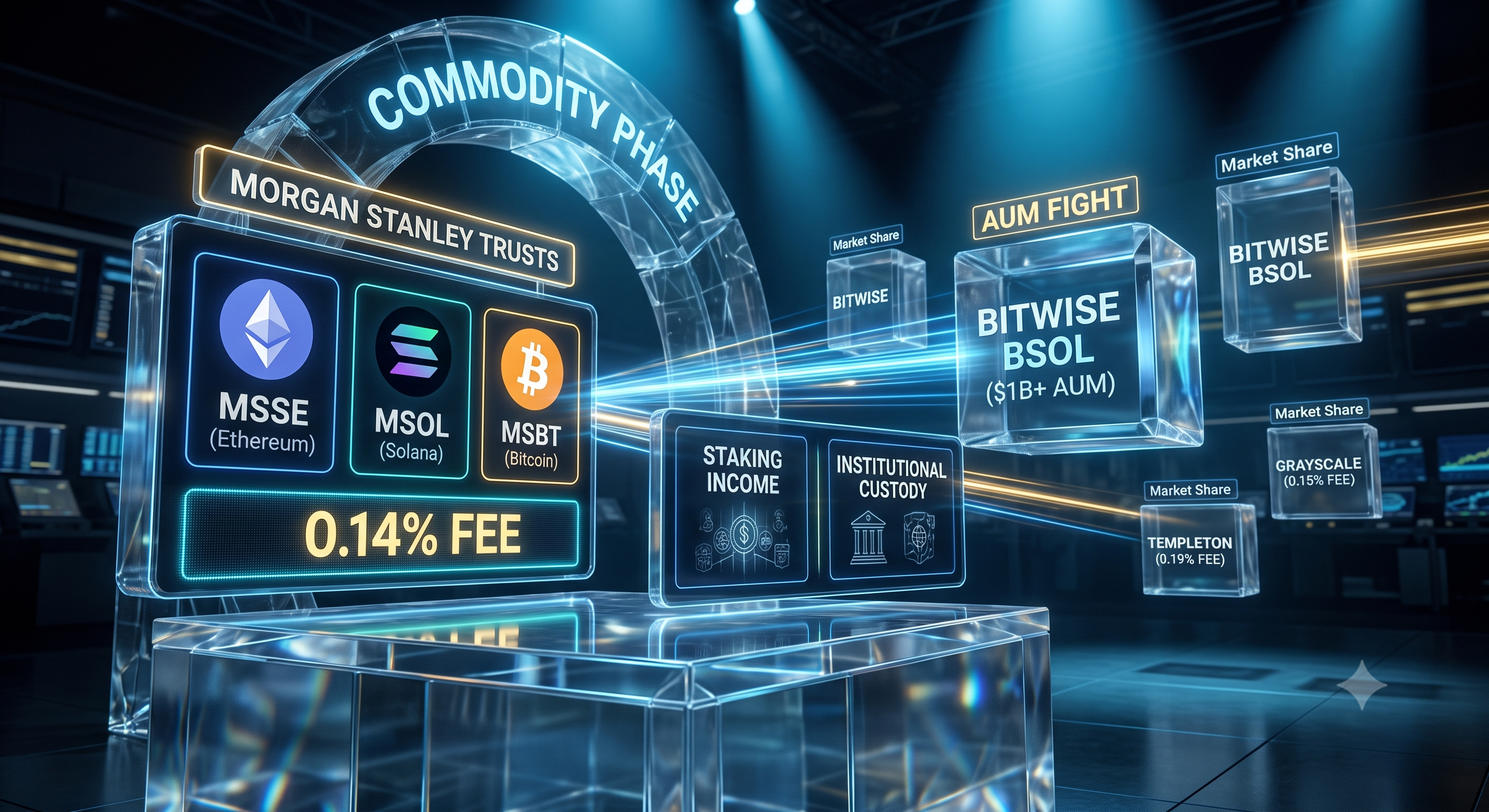 مورگان استنلی با کارمزدهای پایین و استیکینگ، سهم بازار ETF اتریوم و سولانا را هدف میگیرد