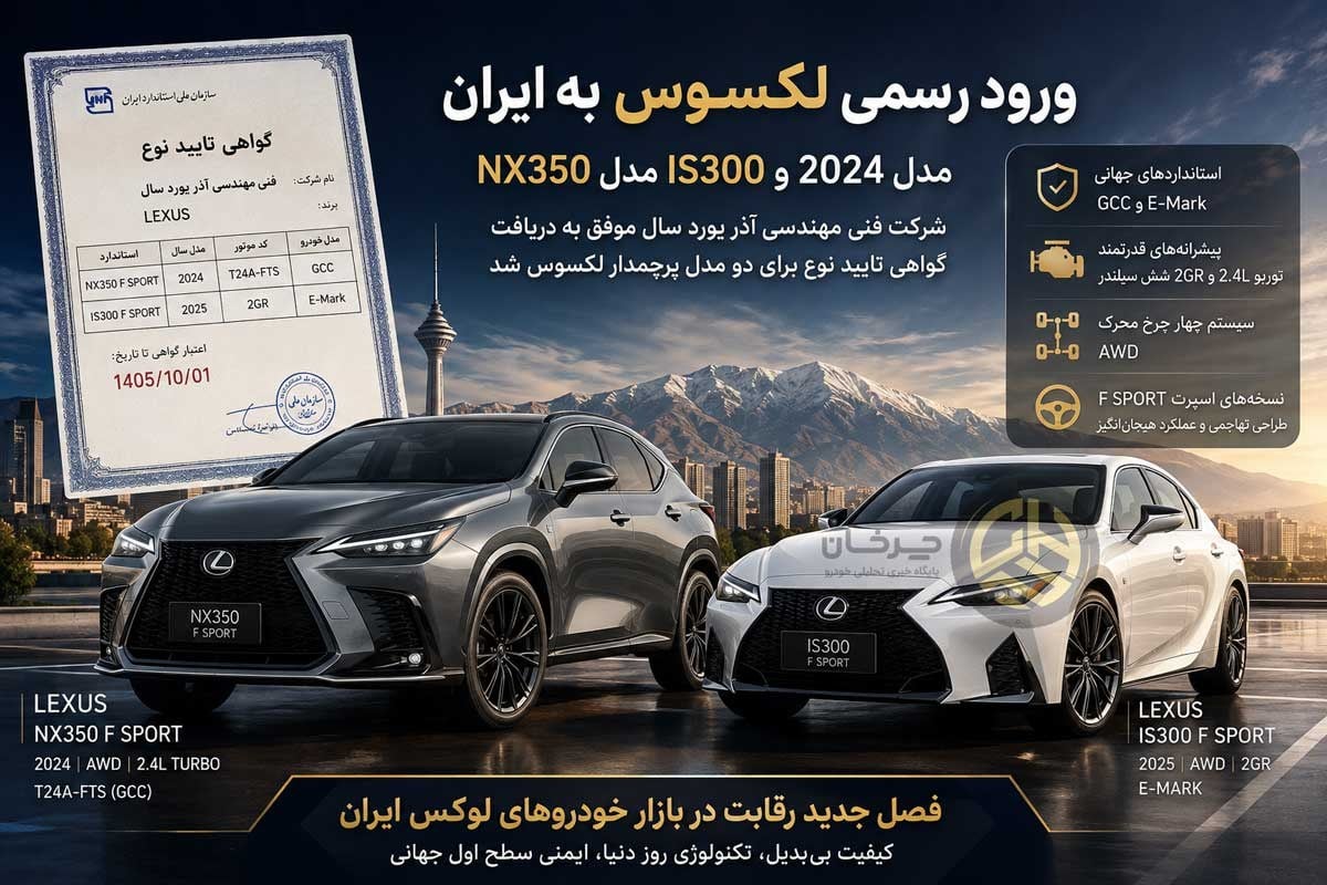 صدور گواهی تایید نوع برای لکسوسهای ۲۰۲۴ و ۲۰۲۵ توسط آذر یورد سال