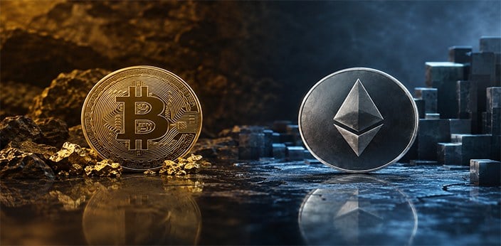 تفاوت بیت کوین و اتریوم چیست؟ مقایسه کاربرد، شبکه و عرضه