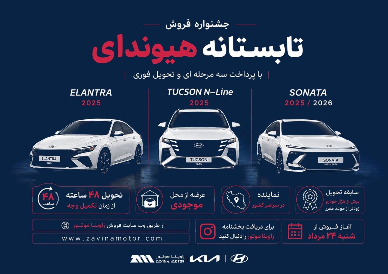 فروش فوری و سهمرحلهای محصولات هیوندای توسط زاویناموتور آغاز شد