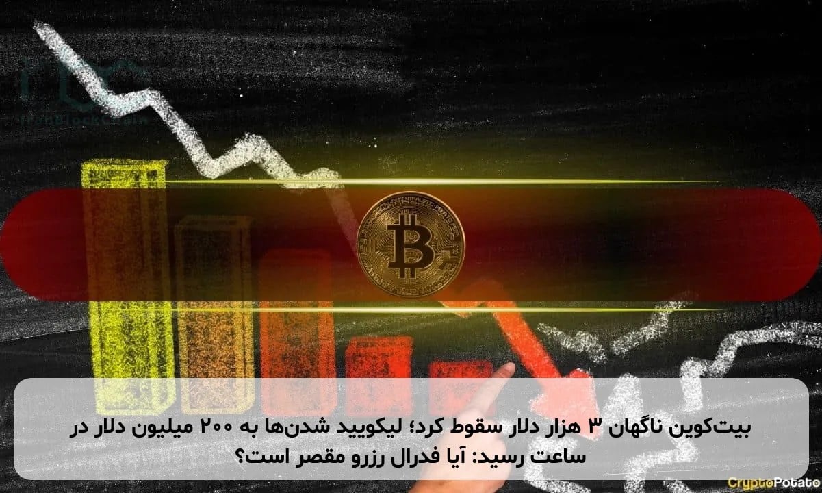 بیت‌کوین ناگهان ۳ هزار دلار سقوط کرد؛ لیکویید شدن‌ها به ۲۰۰ میلیون دلار در ساعت رسید: آیا فدرال رزرو مقصر است؟