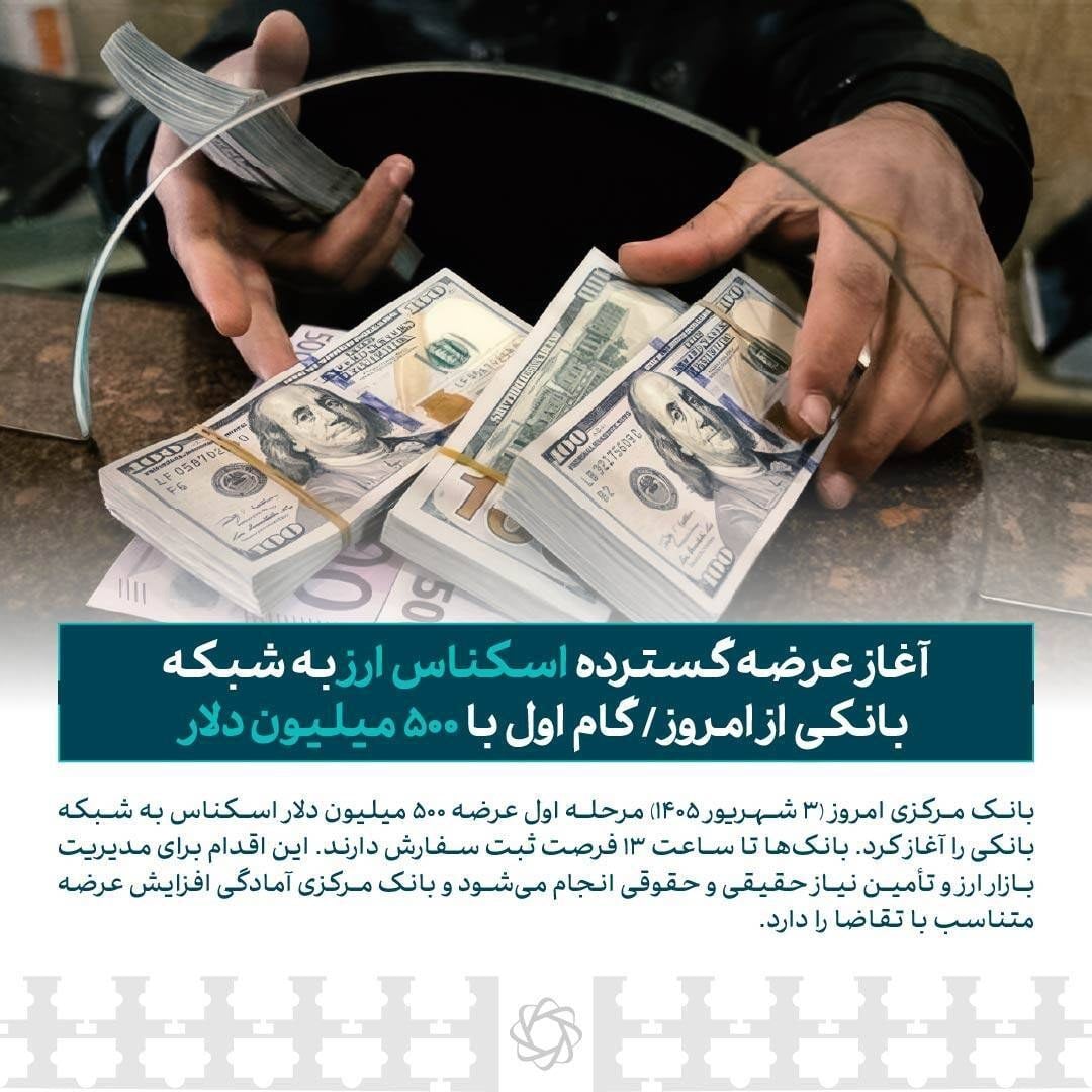 آغاز عرضه گسترده اسکناس ارز به شبکه بانکی از امروز