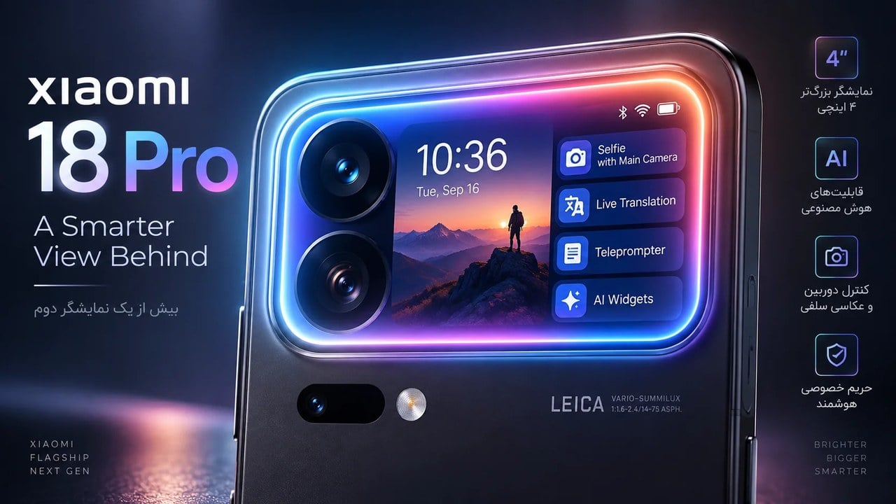 نمایشگر پشتی Xiaomi 18 Pro بزرگتر و هوشمندتر میشود؛ پنجره AI روی قاب دوربین