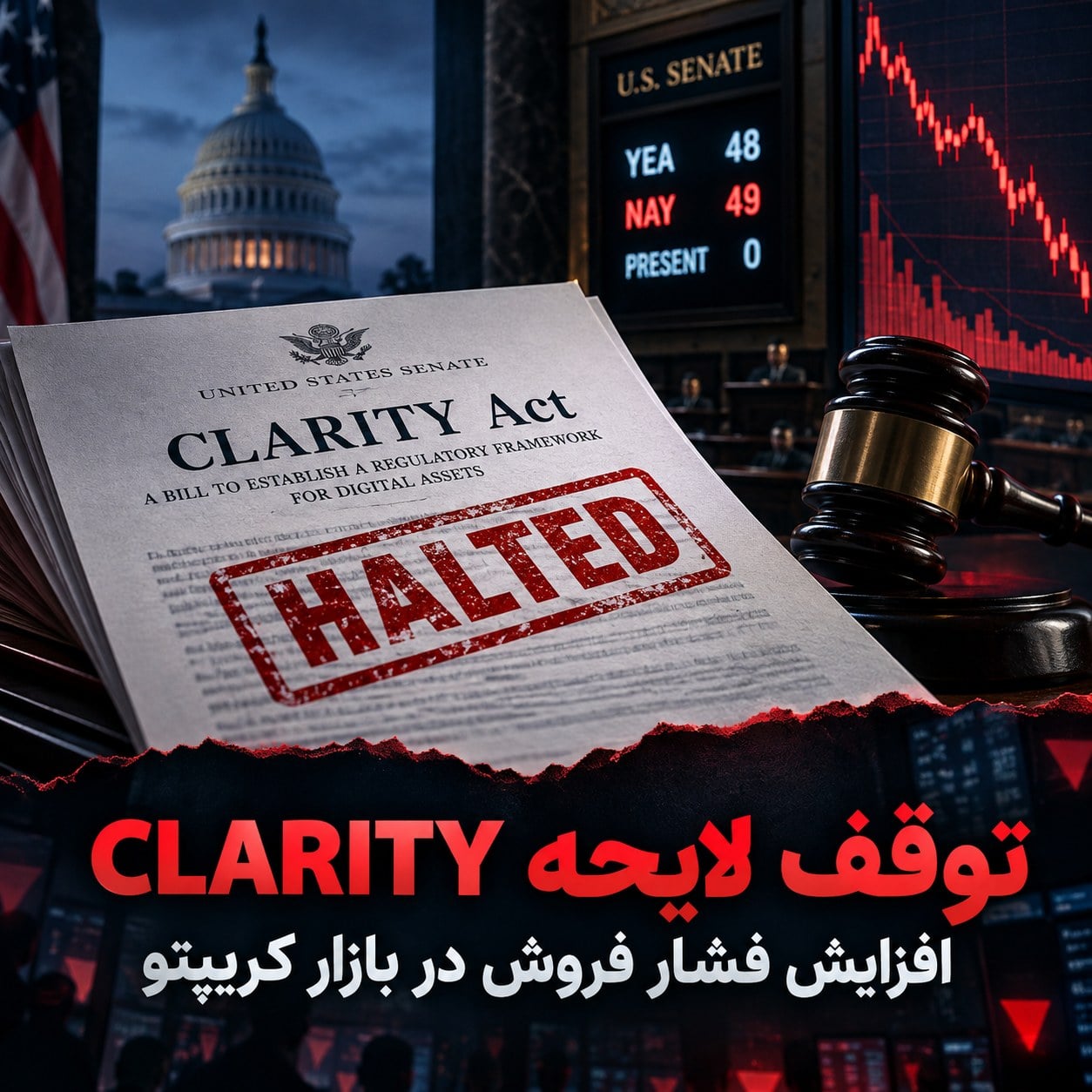 رأی منفی سنا به CLARITY؛ بازار کریپتو دوباره وارد فاز پرنوسان شد