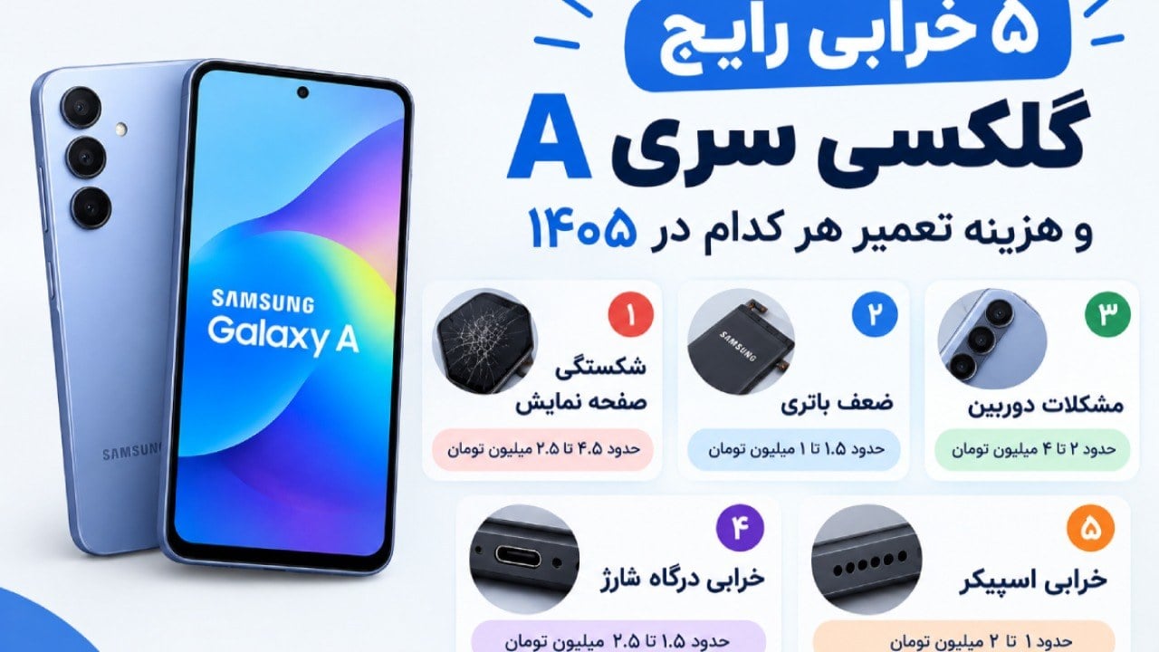 پنج خرابی رایج گلکسی سری A و هزینه تعمیر هر کدام در ۱۴۰۵