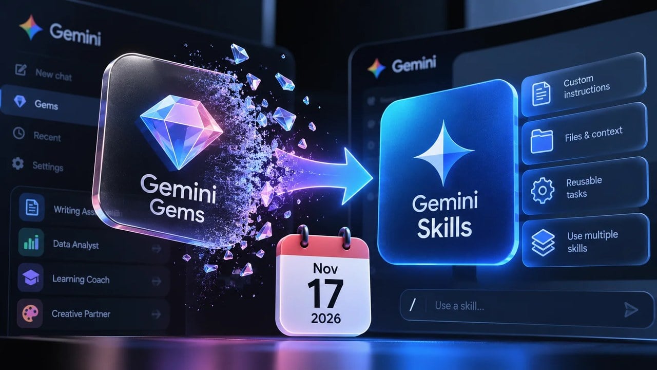 پایان کار Gemini Gems؛ گوگل آنها را از ۱۷ نوامبر به Skills منتقل میکند