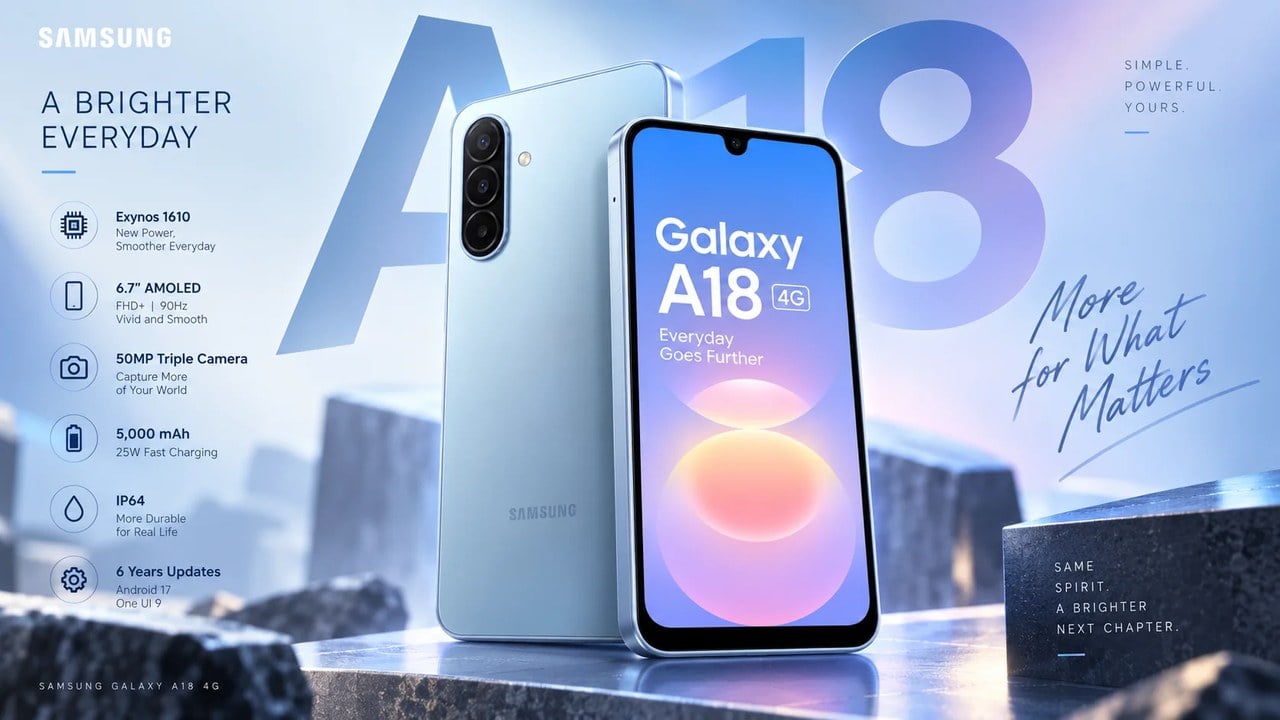 گلکسی A18 4G با تراشه جدید Exynos 1610 معرفی شد؛ ۶ سال آپدیت و نمایشگر AMOLED