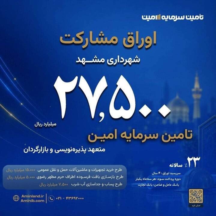انتشار ۲۷,۵۰۰ میلیارد ریال اوراق مشارکت شهرداری مشهد توسط تأمین سرمایه امین