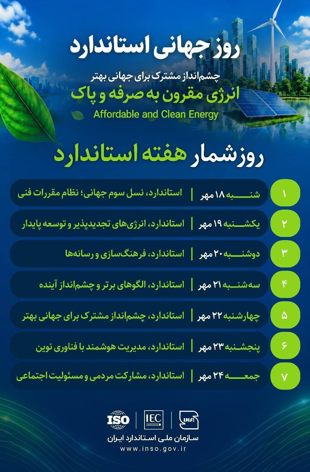اعلام عناوین و روزشمار هفته و روز جهانی استاندارد
