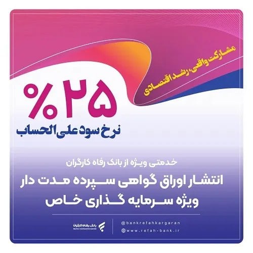 بانک رفاه اوراق گواهی سپرده خاص با سود علی‌الحساب ۲۵ درصد منتشر کرد