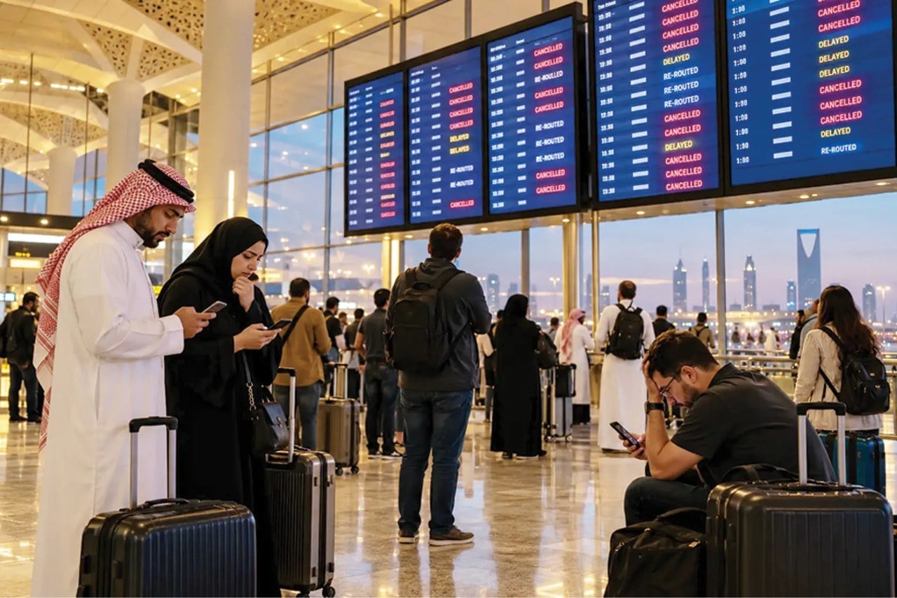 آسمان ریاض روی یک میلیون مسافر بسته شد