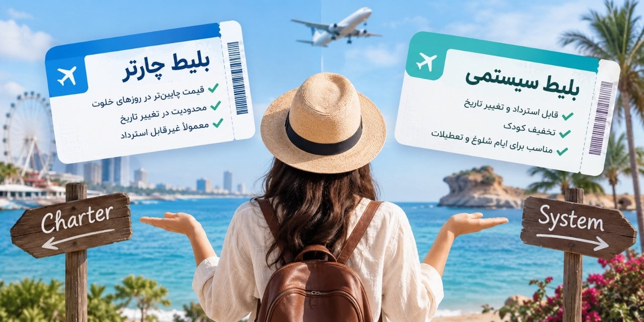 تفاوت قیمت بلیط چارتر با سیستمی کیش؛ کدام یک ارزانتر است؟