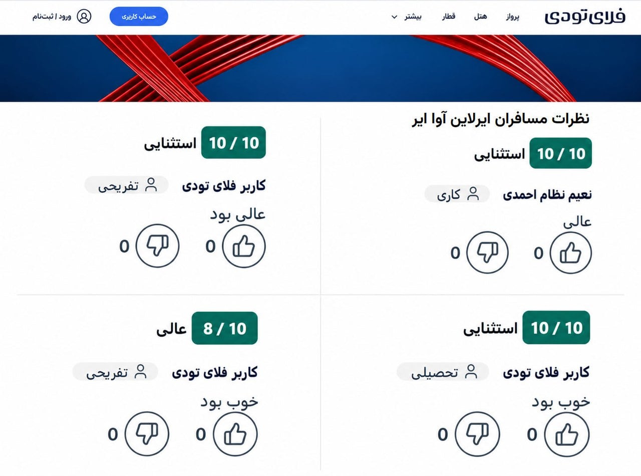 نظرات کاربران فلای تودی درباره پرواز با آوا ایر