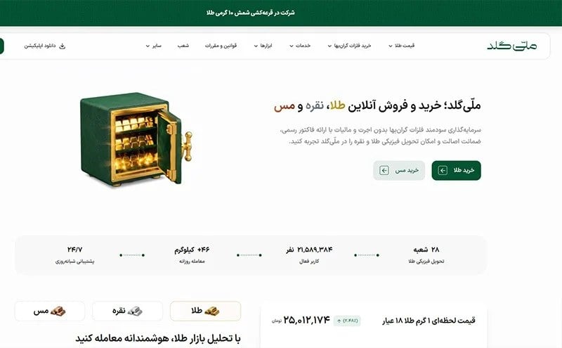 ملّیگلد چه امکاناتی برای خرید آنلاین طلا ارائه میدهد؟ مقایسه با میلی
